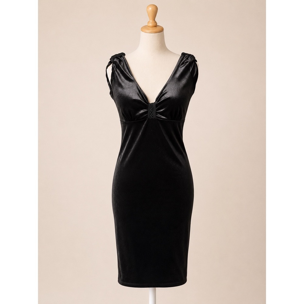 Demi Loon Black Velvet Lace Up Corset Back Pinup Bodycon Dress Medium NWT